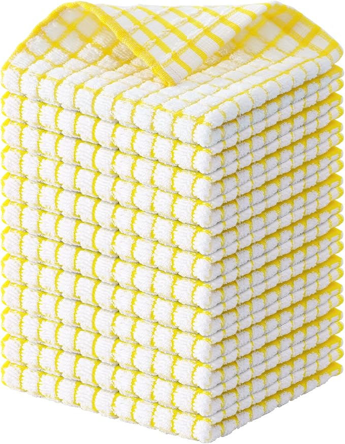 Kitinjoy Cotton 12 Pack Terry Kitchen Dish Cloths, 12 x 12 Inches Super Soft by Kitinjoy