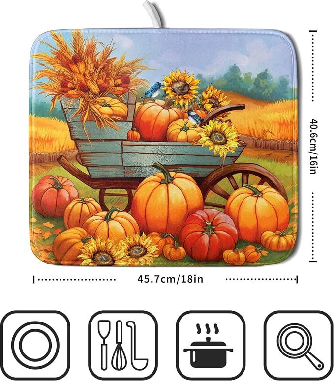 Thanksgiving Autumn Harvest Pumpkin Dish Drying Mat - Image 2