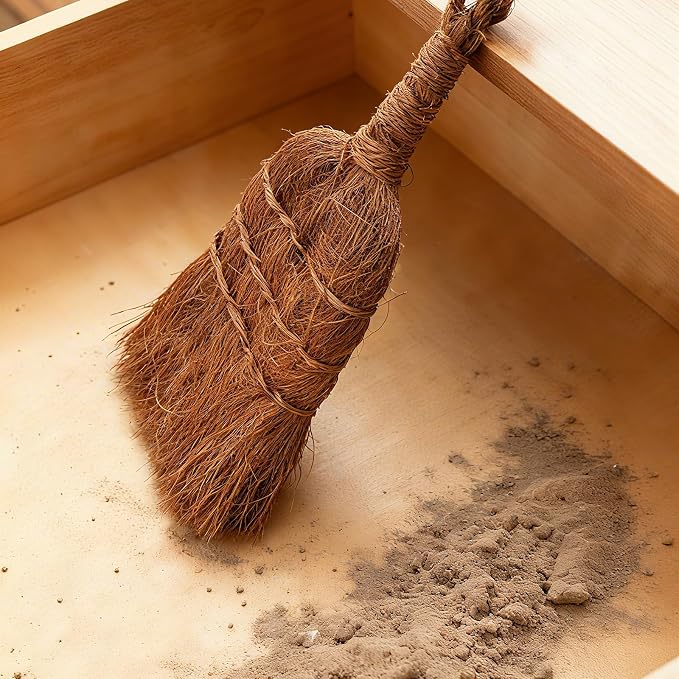 Mini Dustpan and Brush Set, Palm Fiber Handheld Small Broom and Metal Dustpan - Image 4