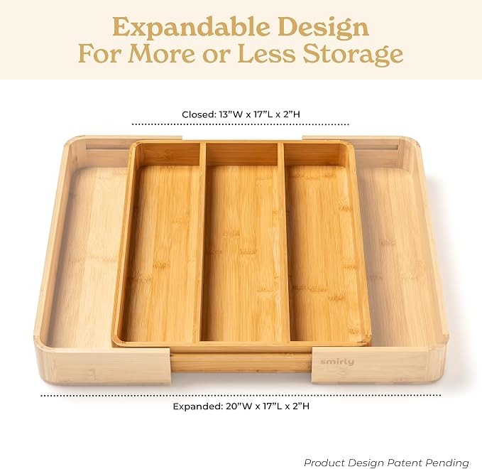 SMIRLY Silverware Drawer Organizer – Bamboo Kitchen Drawer Organizer, - Image 2