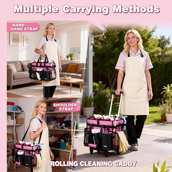 Cleaning Caddy with Wheels, Rolling Cleaning Supplies Organizer with Bottom - Image 4