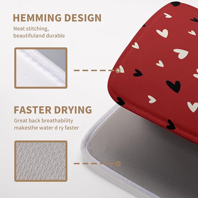 Valentine Dish Drying Mat for Kitchen Counter Valentines Day Red Black Love - Image 4