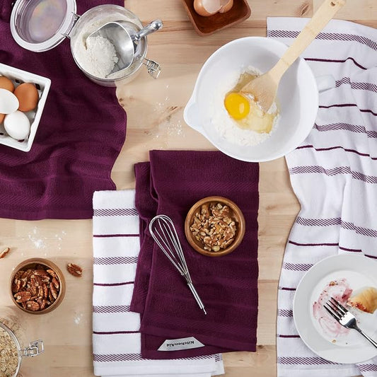KitchenAid Albany Kitchen Towel 4-Pack Set, Boysenberry Purple/White - Image 2