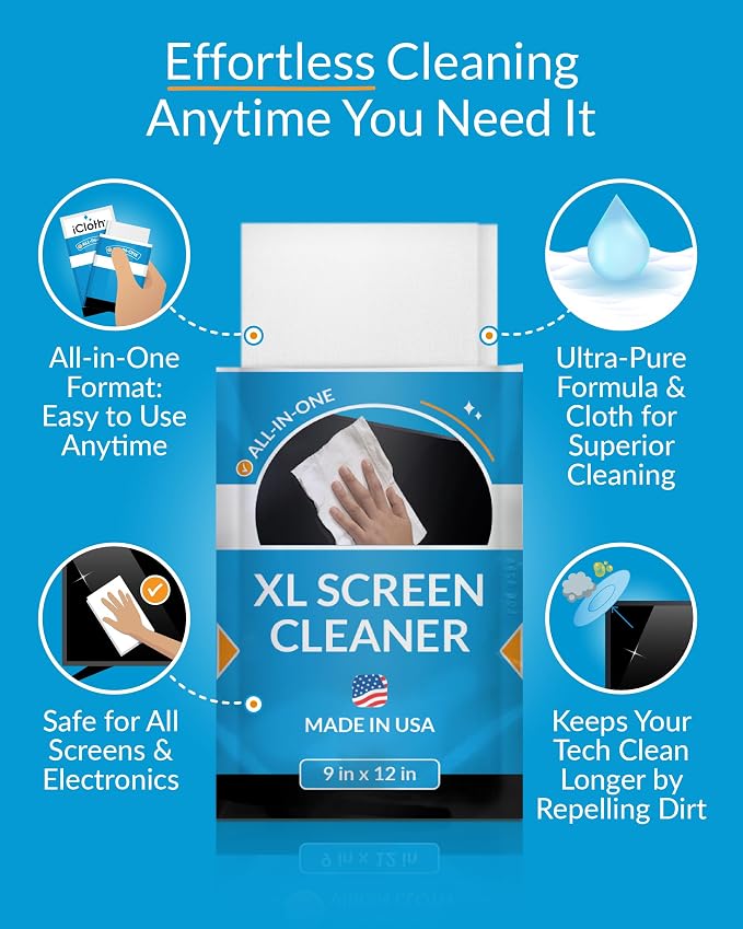 iCloth XL Screen Cleaning Wipes, Lint-Free and Streak-Free, Fast-Drying - Image 6