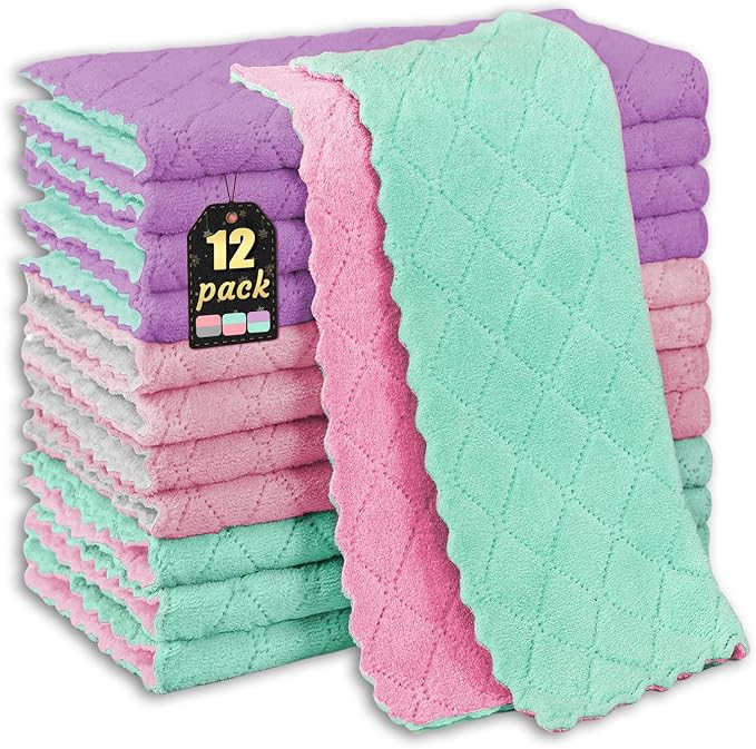 12-Pack Kitchen Cloth, Dish Towels, Microfiber Cleaning Cloths, Premium Coral by Gartmost