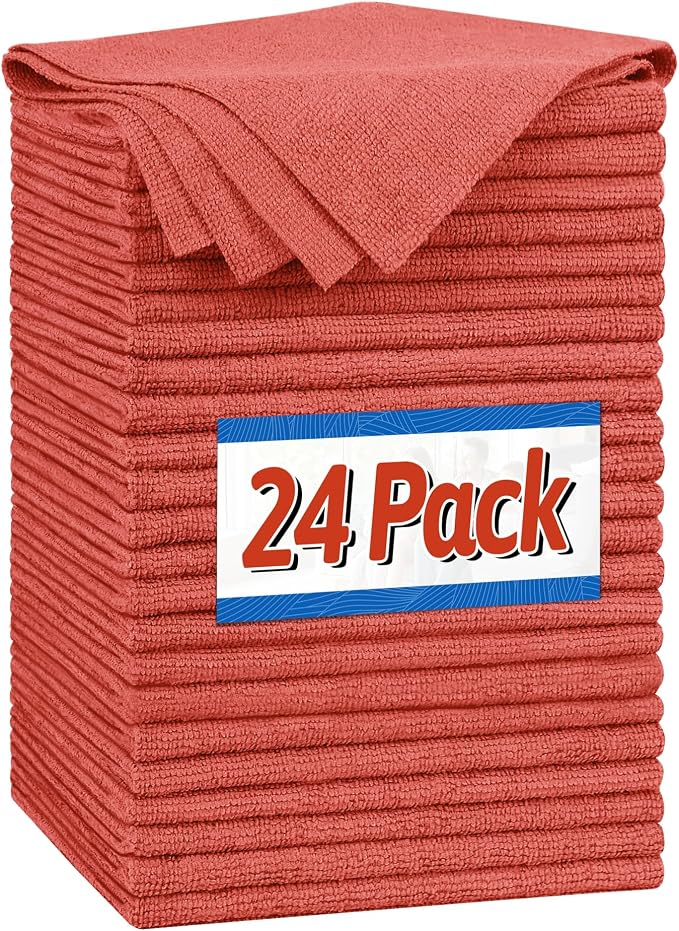 FIXSMITH Microfiber Cleaning Cloth, Shop Towels Bulk, 24 Pack Red Microfiber by FIXSMITH