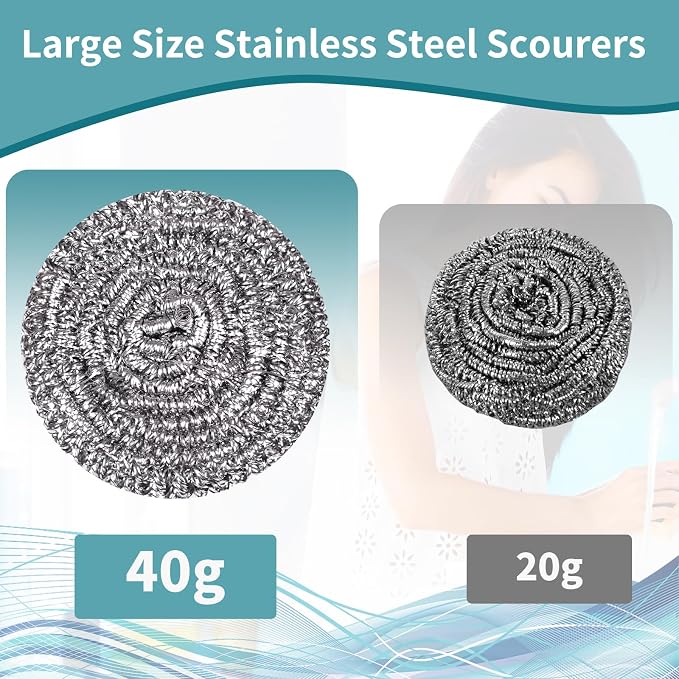 Stainless Steel Scourer Heavy Duty Scrubber Pads Steel Wool Pack of 6 - Image 3