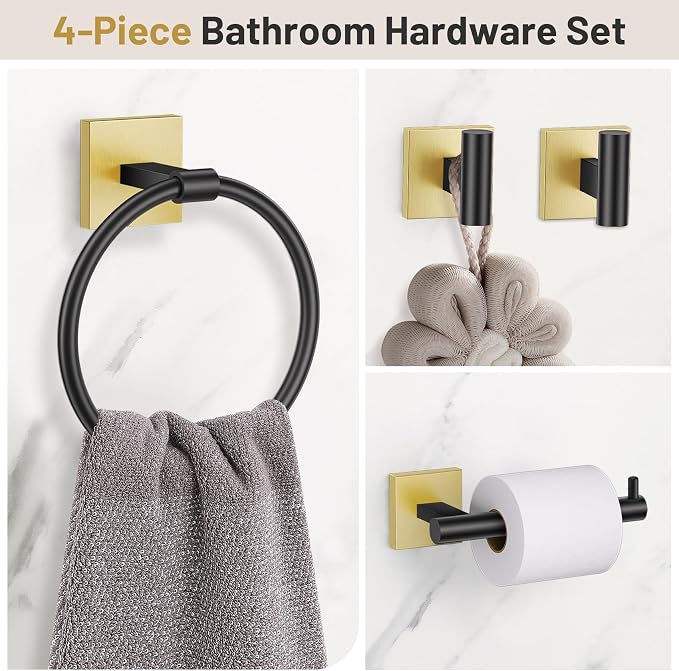 Towel Ring Set 4 Piece Bathroom Hardware Set Includes Towel Ring 2 Towel Hooks - Image 2
