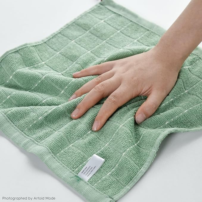 Artoid Mode Checkered Designed Cotton Light Green Terry Kitchen Dish Cloths - Image 5