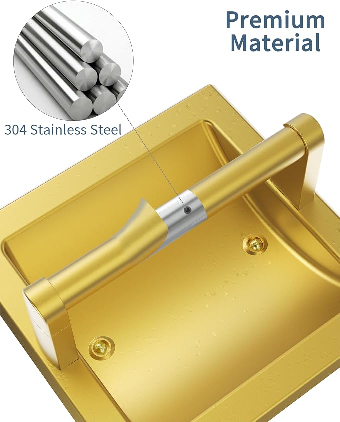 Recessed Toilet Paper Holder 2 Pack Gold， in Wall Toilet Paper Holder - Image 3