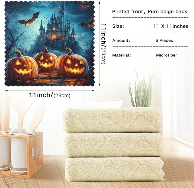 ALAZA Kitchen Towels Halloween Pumpkins Castle Flying Bat Dish Towels - Image 3