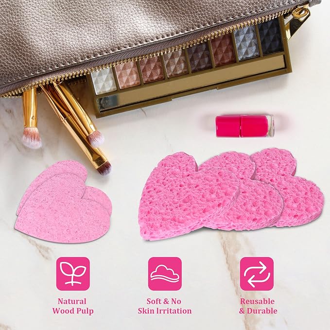 120-Count Kickleen Compressed Cellulose Heart Shape Facial Sponges | Natural - Image 5