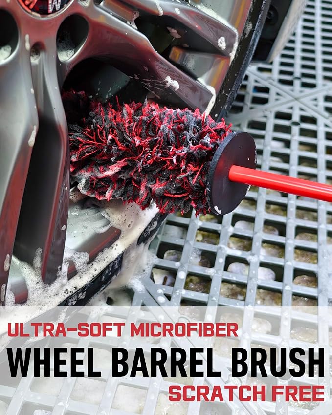 8PCS Wheel Cleaning Kit with Microfiber Brush & Rubber Grip Tire Brush - Image 3