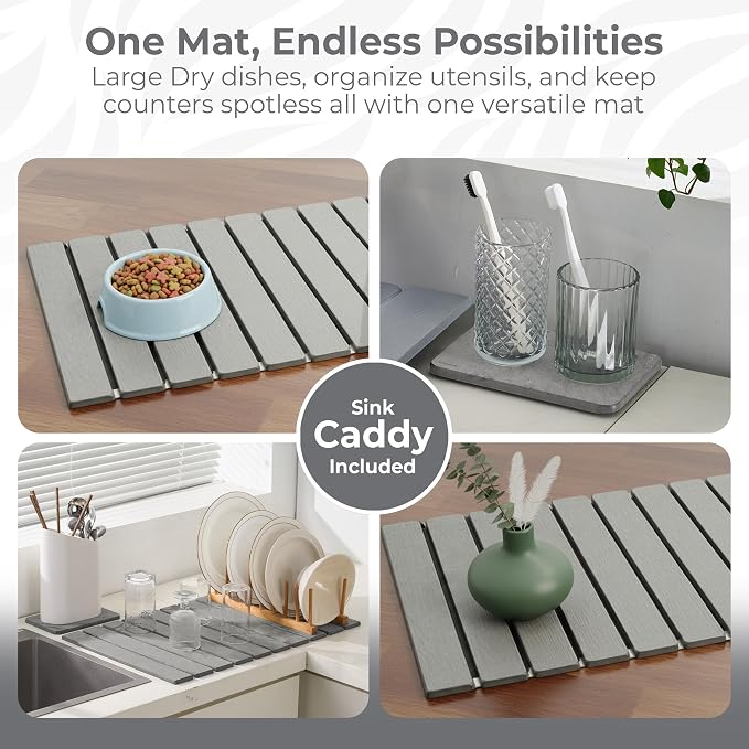Large Stone Dish Drying Mat for Kitchen Counter, Foldable Water Absorbing - Image 5