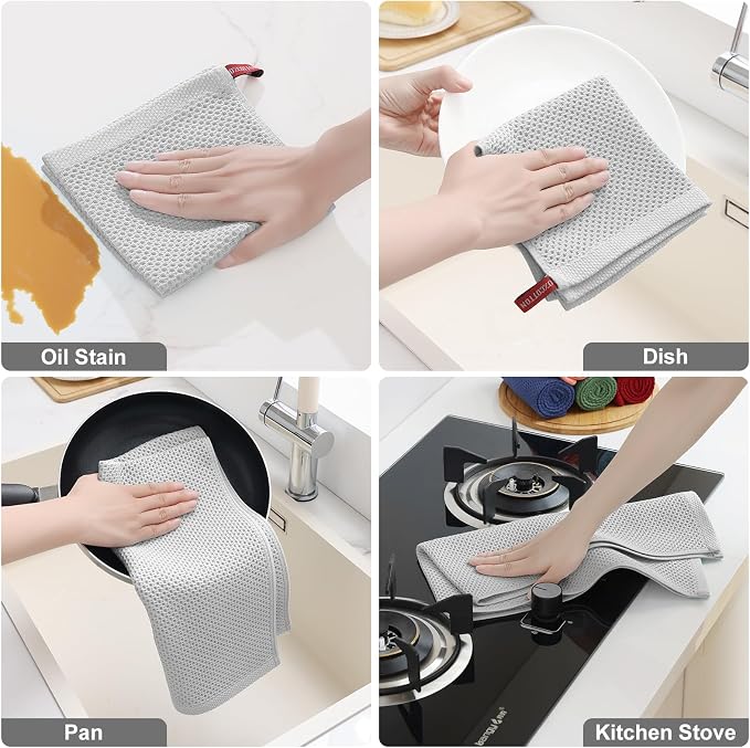 Homaxy 100% Cotton Kitchen Towels and Dishcloths Set, 12 x 12 Inches and 13 x - Image 5