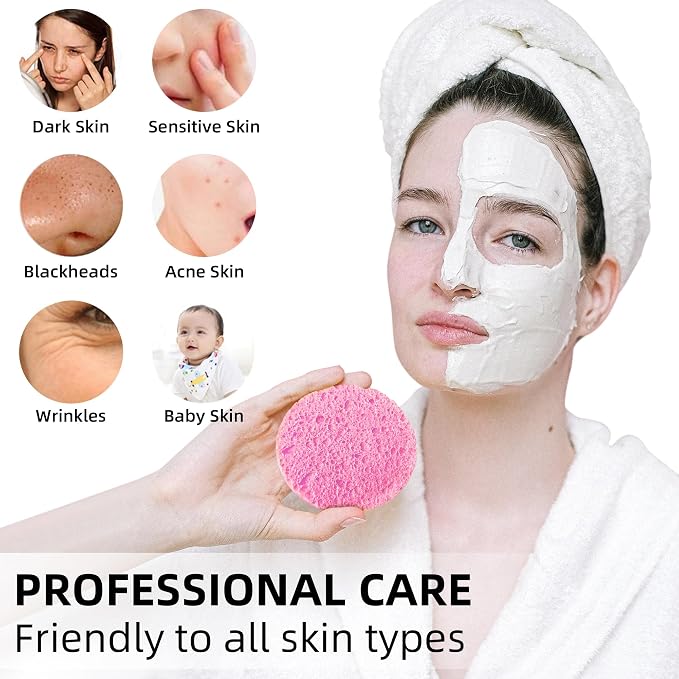 120-Count Compressed Facial Sponges|Kickleen 100% Natural Cellulose Cosmetic - Image 3
