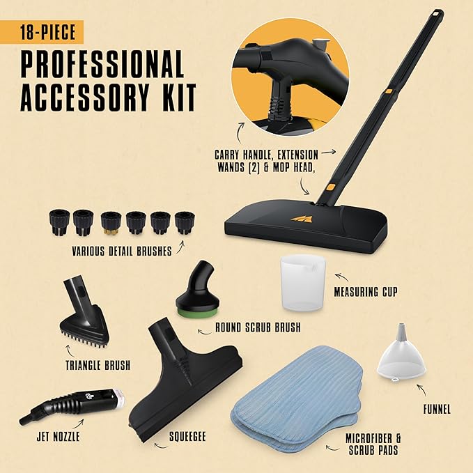 McCulloch MC1275 Heavy-Duty Steam Cleaner, 45 Minute Runtime, 18 Accessories: - Image 3