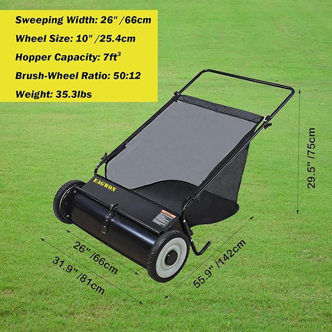 Push Lawn Sweeper, 26-Inch Width, 7 Cu. Ft. Hopper Capacity, 4 Spinning Brushes - Image 5
