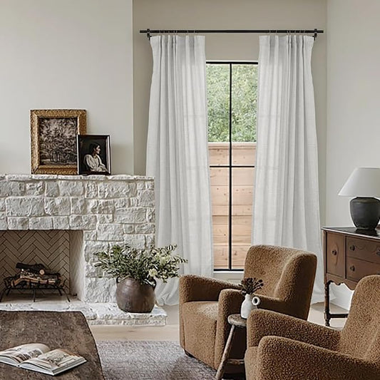 YoungsTex Linen Semi Sheer Curtains 90 Inch Length 2 Panels, Light Grey Light - Image 2
