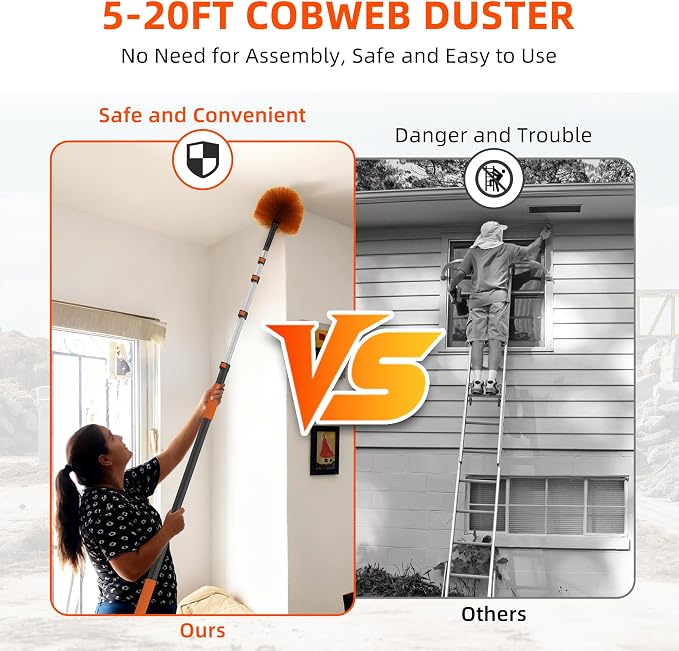 26 FT Cobweb Duster with Extension Pole, Cobweb Duster with 5-20FT Telescoping - Image 3