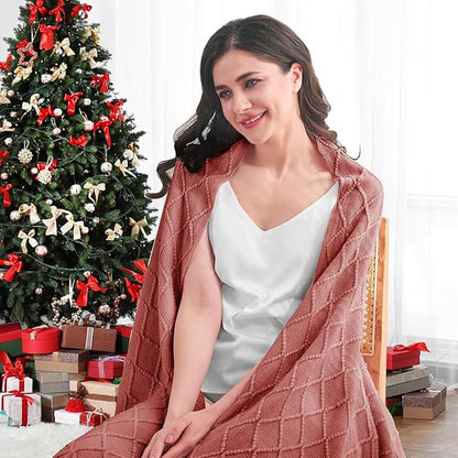 inhand ChristmasThrow Blankets for Couch, Gifts for Women Cozy Home Decor Knit Blanket, Coral Pink Lightweight Decorative Blankets and Throws, Farmhouse Warm Woven Blanket for Men and Women, 50"x60"