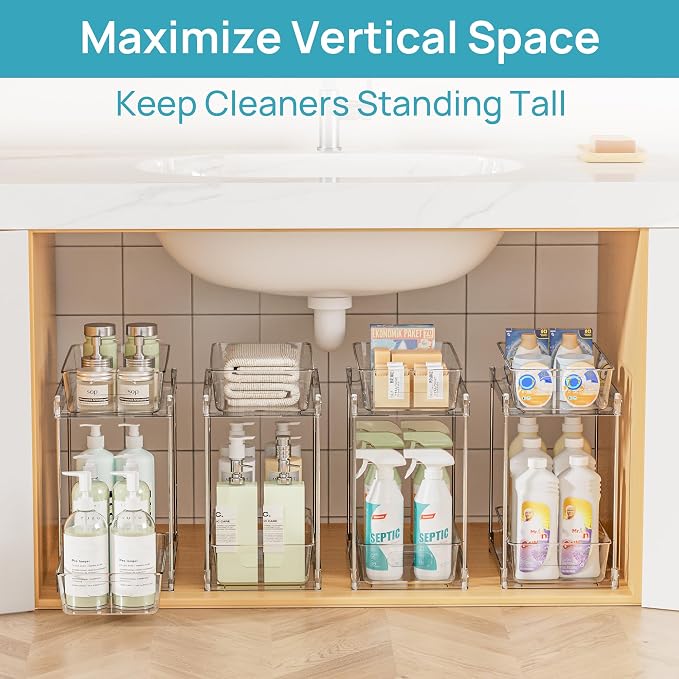 Vtopmart 4 Pack Higher Bathroom Organizer, 2 Tier White Under Sink Organizers - Image 7