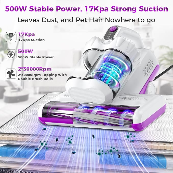 winterbear Mattress Vacuum Cleaner, 17Kpa Suction 500W High Power Handheld - Image 2