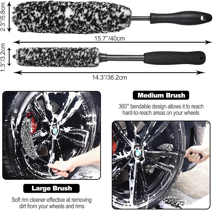 NIKCOSMK 3PCS Wheel Brush Kit for Cleaning Wheel and Tire, Wheel and Rim Brush - Image 2