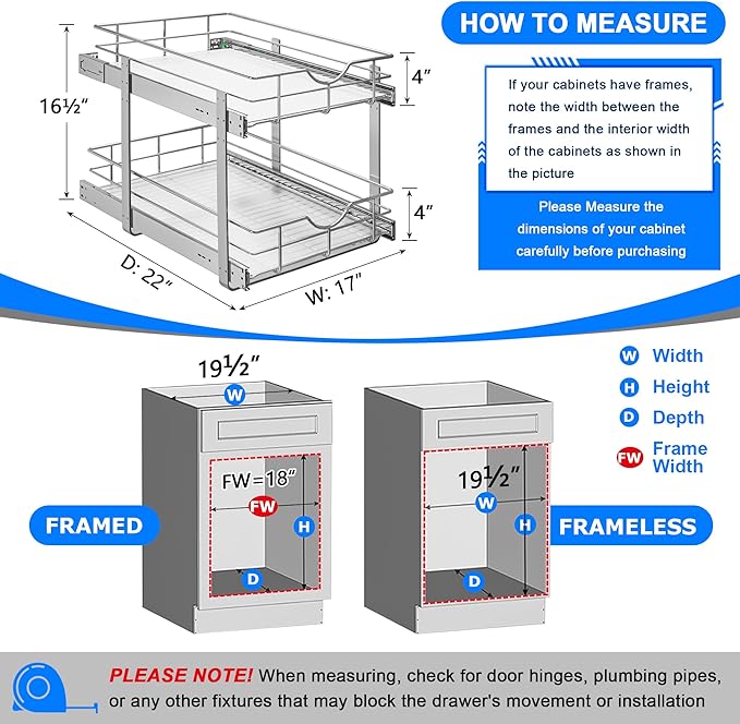 WelFurGeer 2-Tier Stainless Steel Pull Out Cabinet Organizer, Soft Close - Image 3