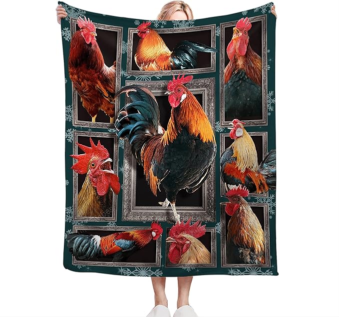 Rooster Chicken Throw Blanket, 60"x50", Multicolor, 100% Polyester Microfiber, Wrinkle Resistant, Colorfast, Unisex Adult, Perfect for Couch, Bed, Camping, Reading, Napping