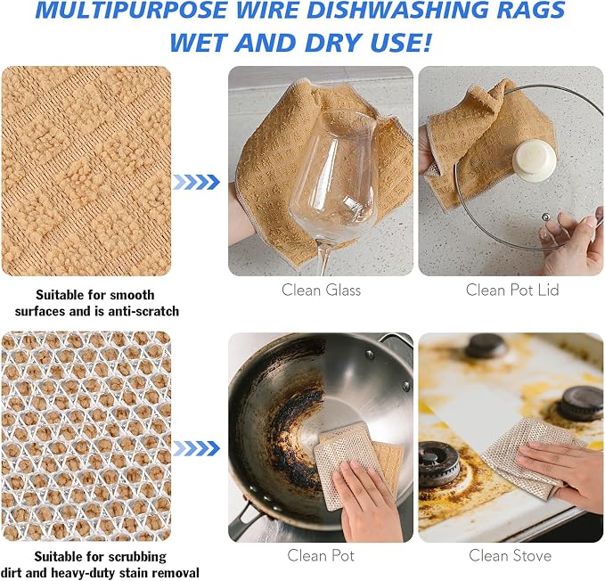 SINLAND Multipurpose Wire Dishwashing Rag Non-Scratch Cleaning Cloths, - Image 5