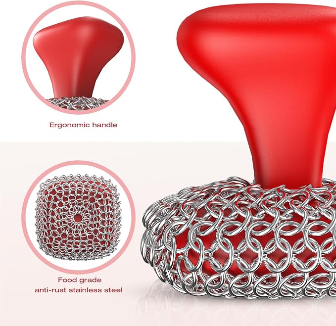 Cast Iron Scrubber | Dish Scrub Brush | 316 Cast Iron Cleaner Chainmail Scrubber - Image 3