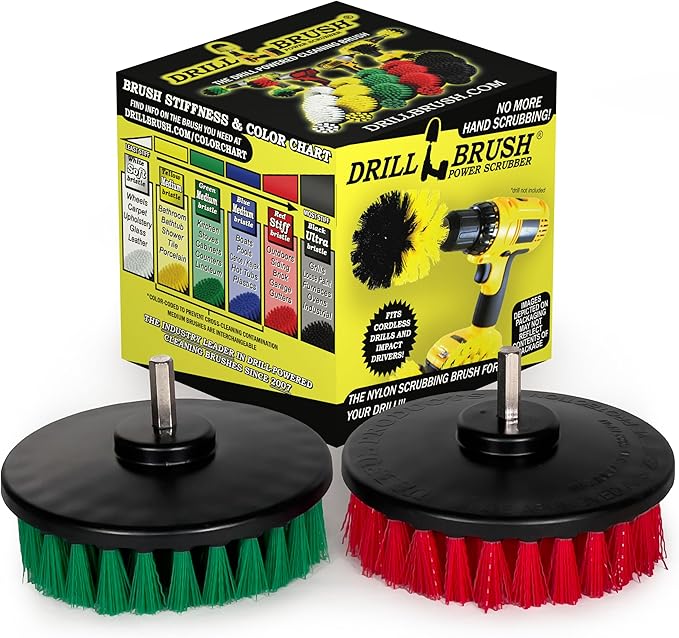 Drill Brush - Cleaning Supplies - Medium and Stiff Bristle Brush Kit - Spin by Drillbrush
