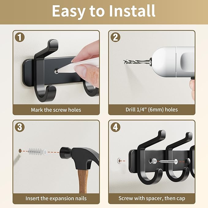 Coat Rack Wall Mounted Heavy-Duty: Metal Coat Hanger 6 Hooks - Image 7