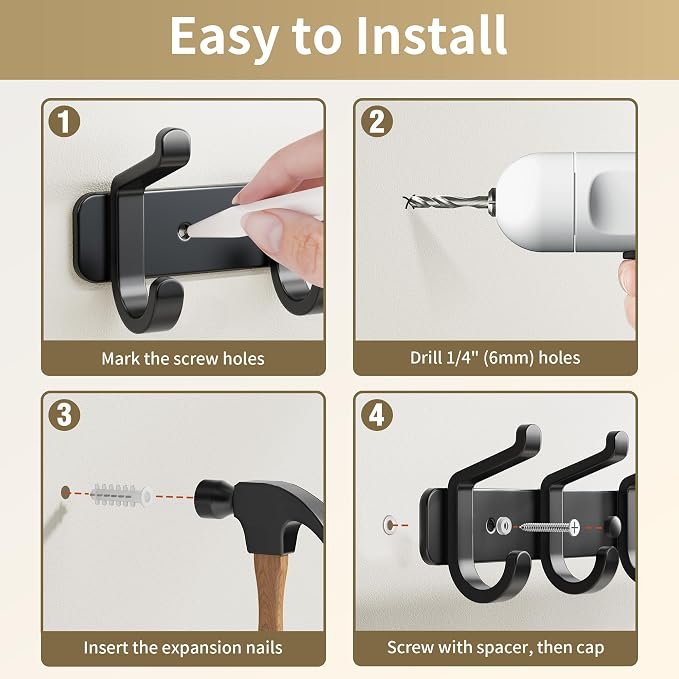 Coat Rack Wall Mounted Heavy-Duty: Metal Coat Hanger 6 Hooks - Image 7