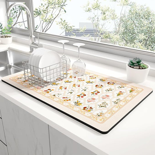 Rnivvi Dish Drying Mat for Kitchen Counter, 12 x 19" Cute Flower Theme Super by Rnivvi