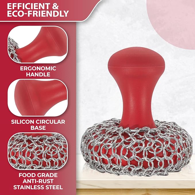 316L Chainmail Scrubber + Pan Scraper + Long Handles - Image 2