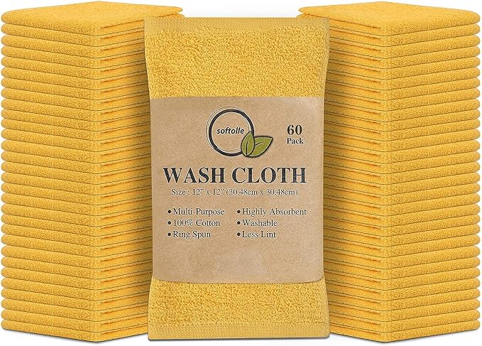 Softolle 100% Cotton Washcloths 60 Pack Soft, Highly Absorbent Washcloth by Softolle