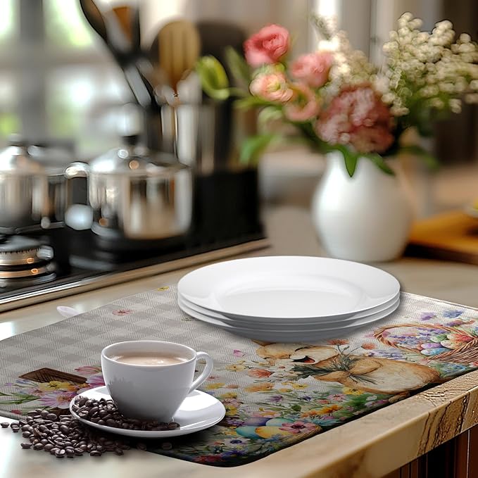 Easter Bunny Dish Drying Mats Spring Floral Dish Mat Easter Cross Eggs Drying - Image 6