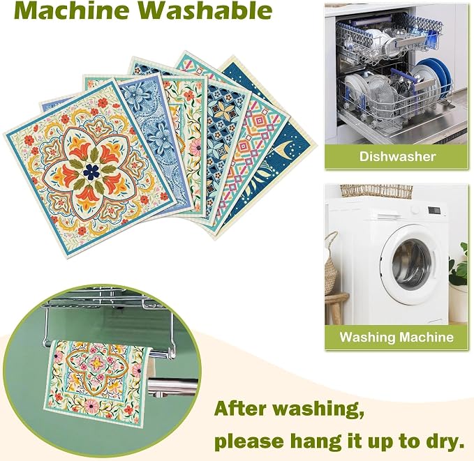6 Packs Swedish Paper Cloths for Kitchen, Reusable Paper Towels Washable Dish - Image 5
