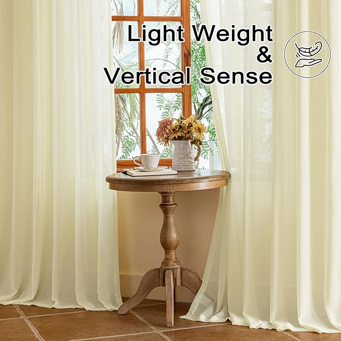 MAIHER Pinch Pleat Sheer Curtains 102 Inches Long for Patio Sliding Door Soft Touch Lightweight Light Filtering Sheer Pleated Drapes with Ajustable Hooks (No Rings), Beige, 42" W x 102" L, 2 Panels