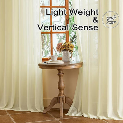 MAIHER Pinch Pleat Sheer Curtains 102 Inches Long for Patio Sliding Door Soft Touch Lightweight Light Filtering Sheer Pleated Drapes with Ajustable Hooks (No Rings), Beige, 42" W x 102" L, 2 Panels
