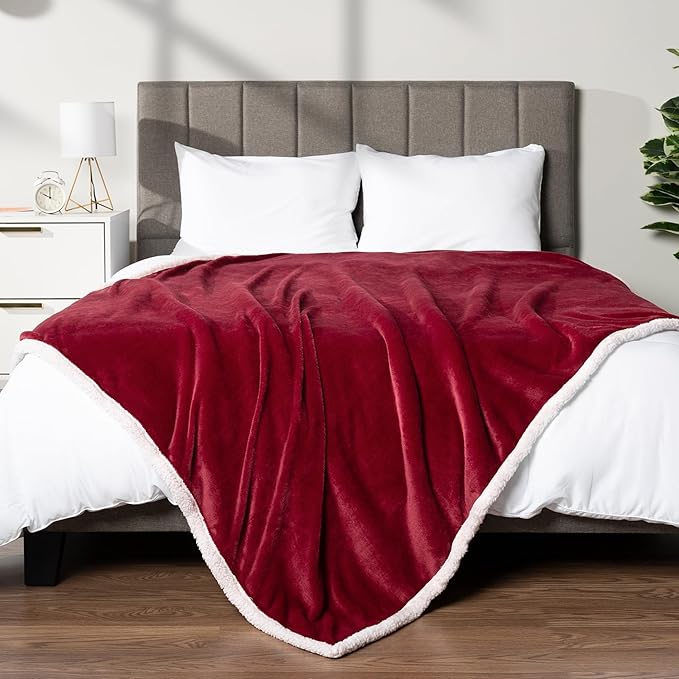 PAVILIA Sherpa Fleece Blanket for Bed, King Size, Maroon Red, Large Plush Soft Fuzzy Blanket, Cozy Reversible Winter Blanket for Women Men, 90x108 Inches