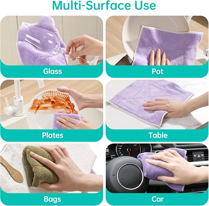 JOYMOOP Microfiber Cleaning Cloth 10” x 10”, Mixed Color Kitchen Towels - Image 9