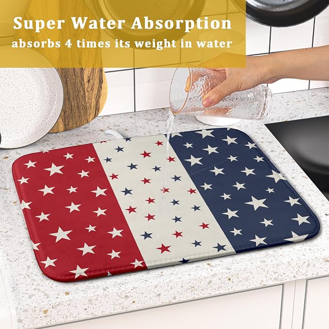 Blue Red White Star July of 4th Patriotic Dish Drying Mat - Image 6