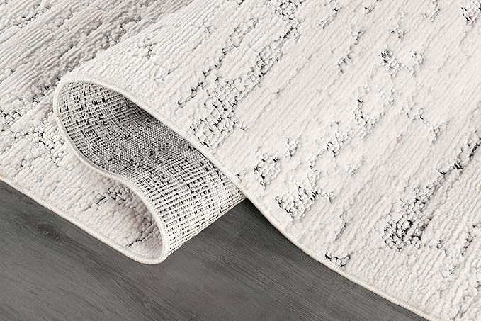 Beverly Rug Micro Loop Area Rug White/Gray 5x7 Abstract Modern Luxury Brushstroke Durable Soft Indoor Rugs for Living Dining Room Office Stain Resistant Non Shedding Casual Indoor Carpet 5 x 7