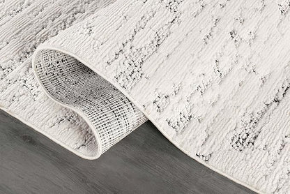 Beverly Rug Micro Loop Area Rug White/Gray 5x7 Abstract Modern Luxury Brushstroke Durable Soft Indoor Rugs for Living Dining Room Office Stain Resistant Non Shedding Casual Indoor Carpet 5 x 7