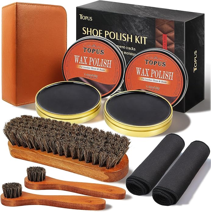 Topus 8 Pieces Shoe Polish Kit, Includes 2Pcs 1.4Oz Brown Shoe Wax, 3 Pieces by Topus