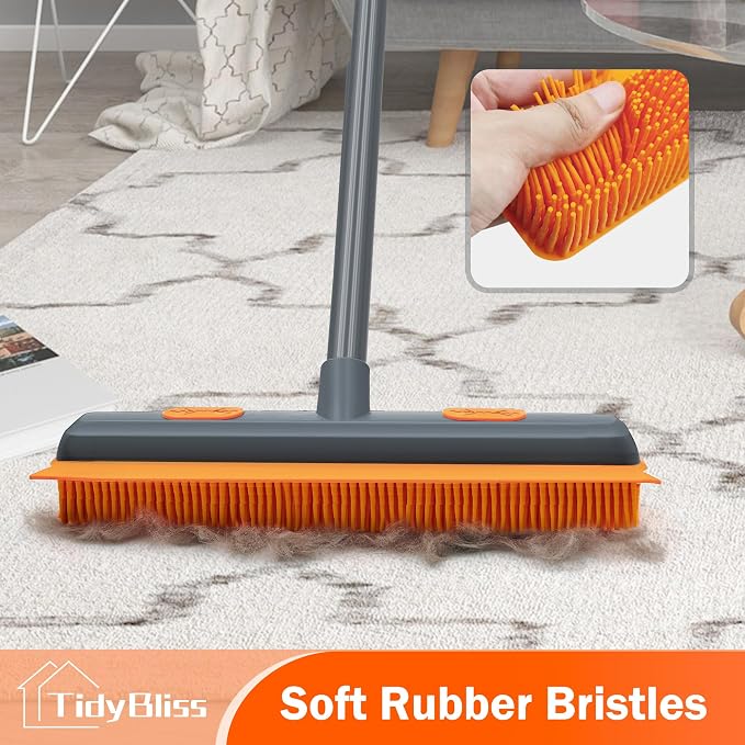 Pet Hair Removal Broom, 57.5 inches Rubber Brush Carpet Rake - Image 2