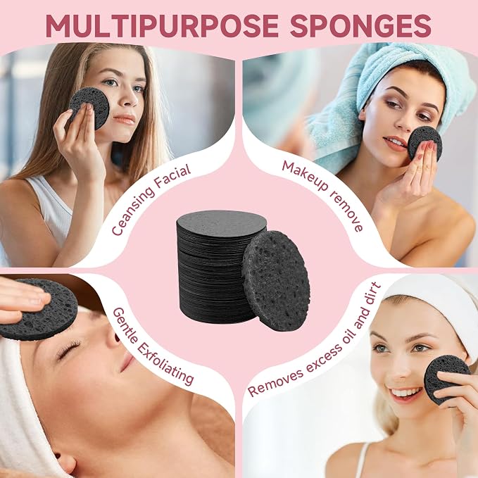 100 Count Compressed Facial Sponges 100% Natural Cellulose Eco-Friendly Makeup - Image 2